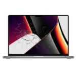MacBook with a cracked and damaged LCD screen