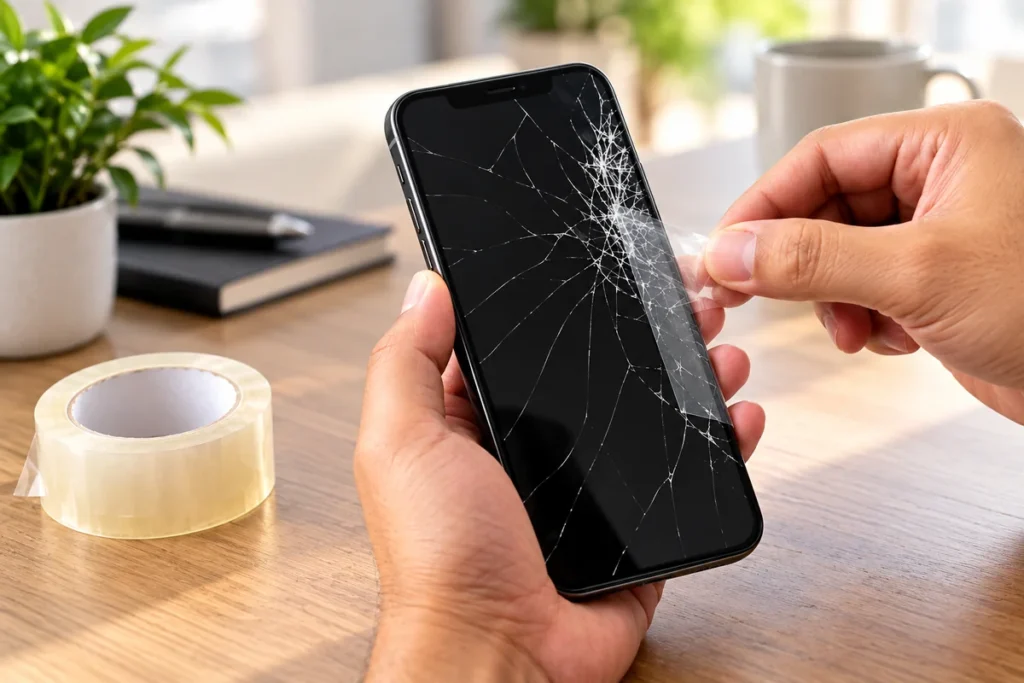 cracked phone screen tape